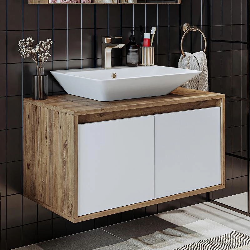 Mobile bagno sospeso lavabo 85 cm rovere bianco Corallo