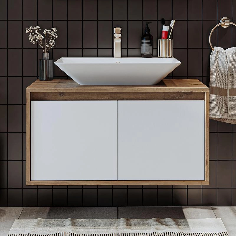 Mobile bagno sospeso lavabo 85 cm rovere bianco Corallo