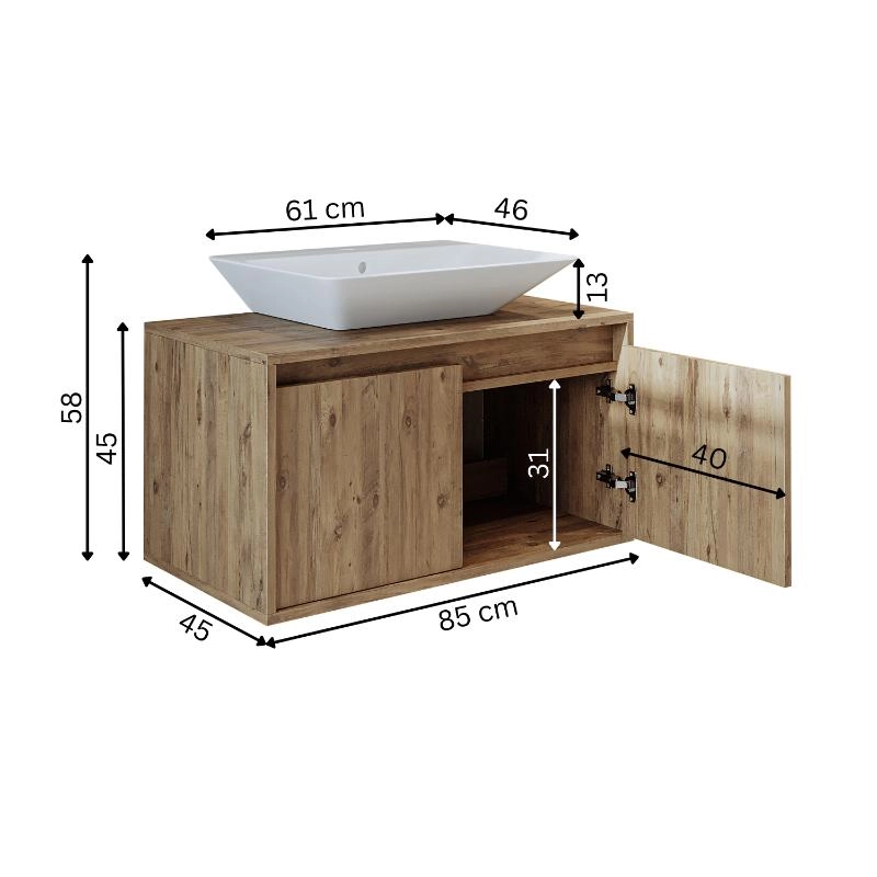 Mobile bagno sospeso lavabo 85 cm rovere Corallo