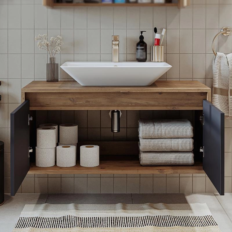 Mobile bagno sospeso lavabo 100 cm rovere antracite Corallo