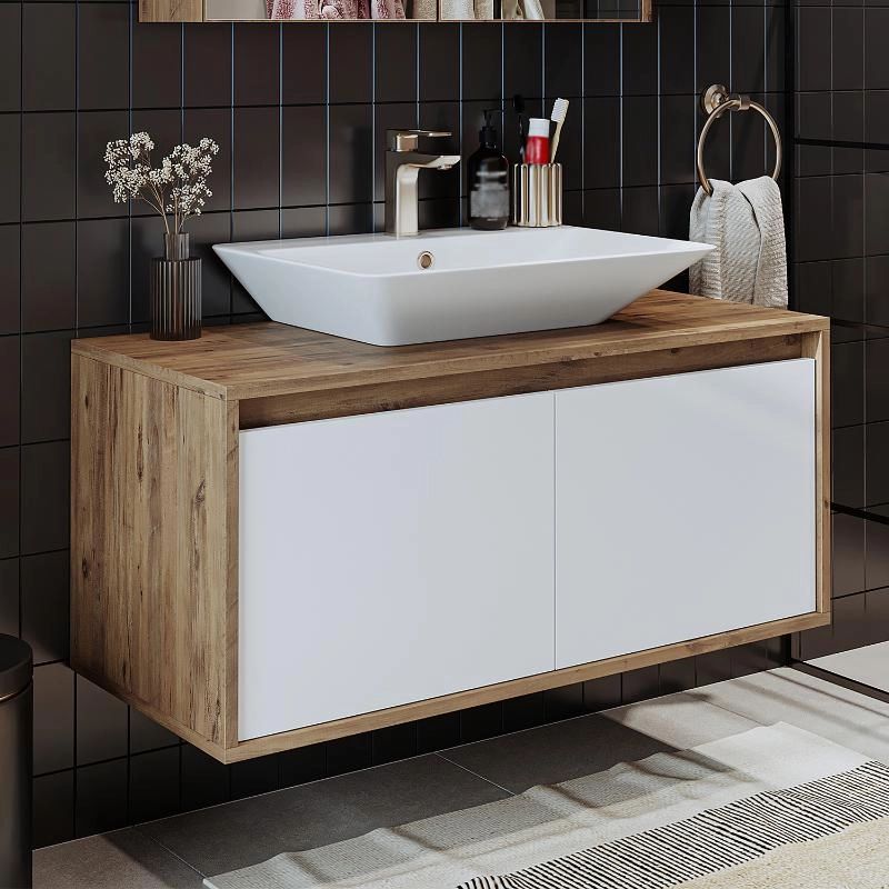 Mobile bagno sospeso lavabo 100 cm rovere bianco Corallo