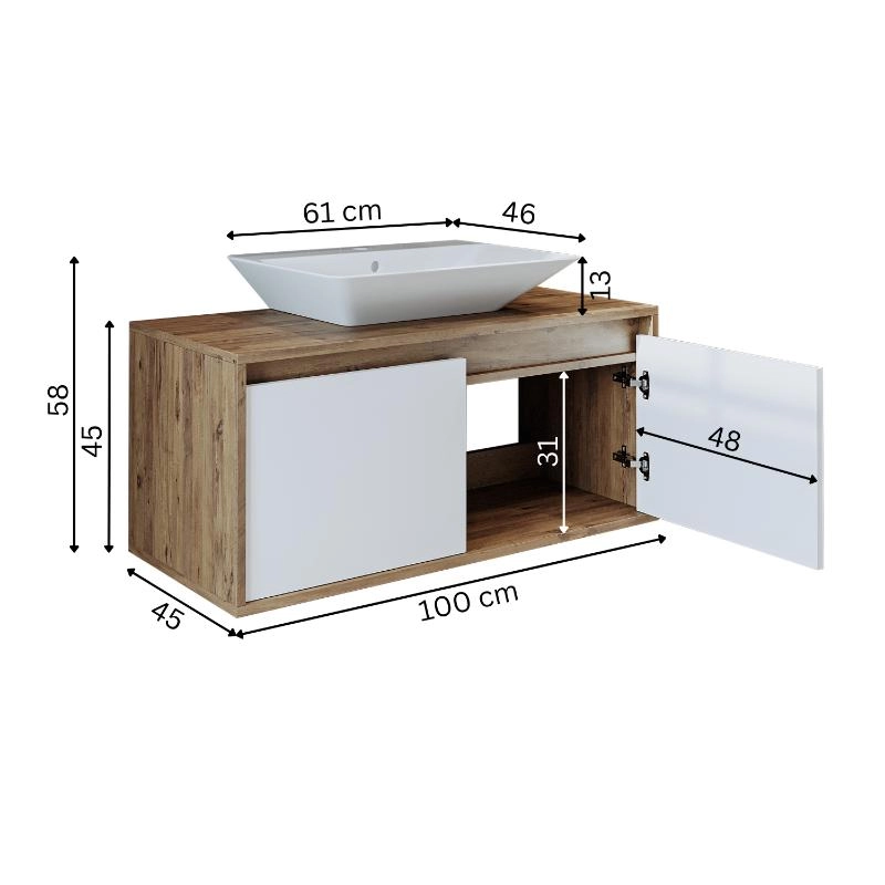 Mobile bagno sospeso lavabo 100 cm rovere bianco Corallo