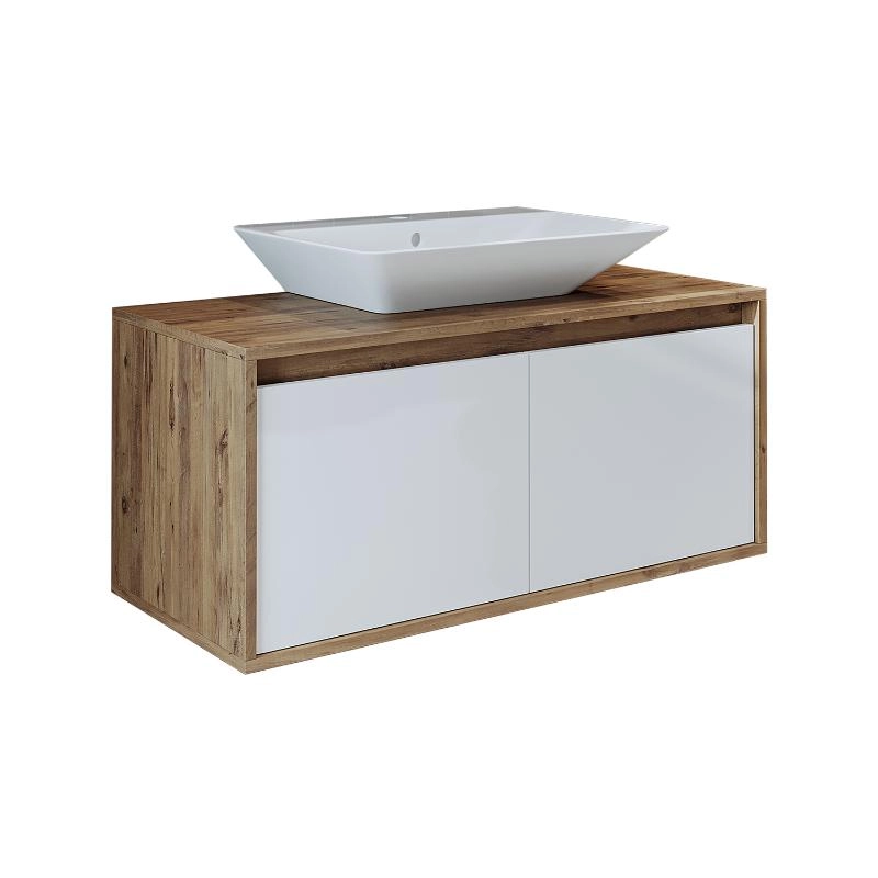 Mobile bagno sospeso lavabo 100 cm rovere bianco Corallo