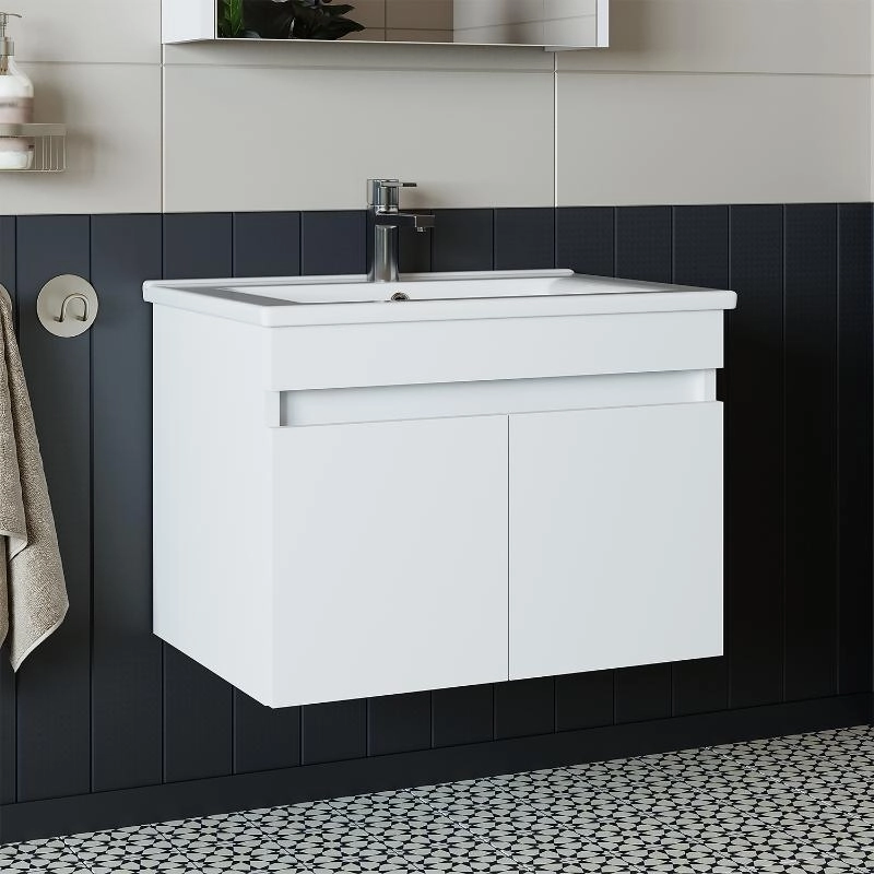 Mobile bagno sospeso lavabo integrato 65 cm bianco Nerea