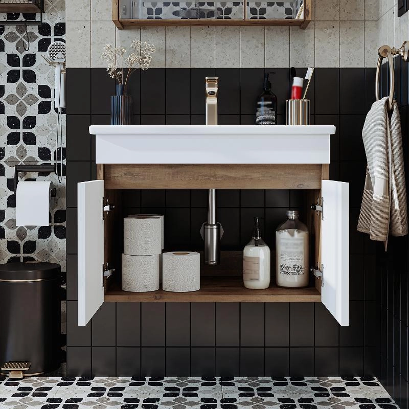 Mobile bagno sospeso lavabo integrato 65 cm rovere bianco Nerea