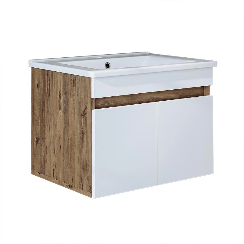 Mobile bagno sospeso lavabo integrato 65 cm rovere bianco Nerea