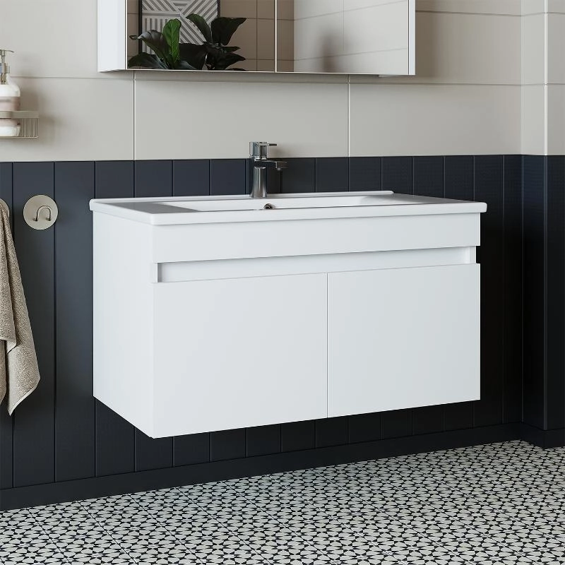 Mobile bagno sospeso lavabo integrato 85 cm bianco Nerea