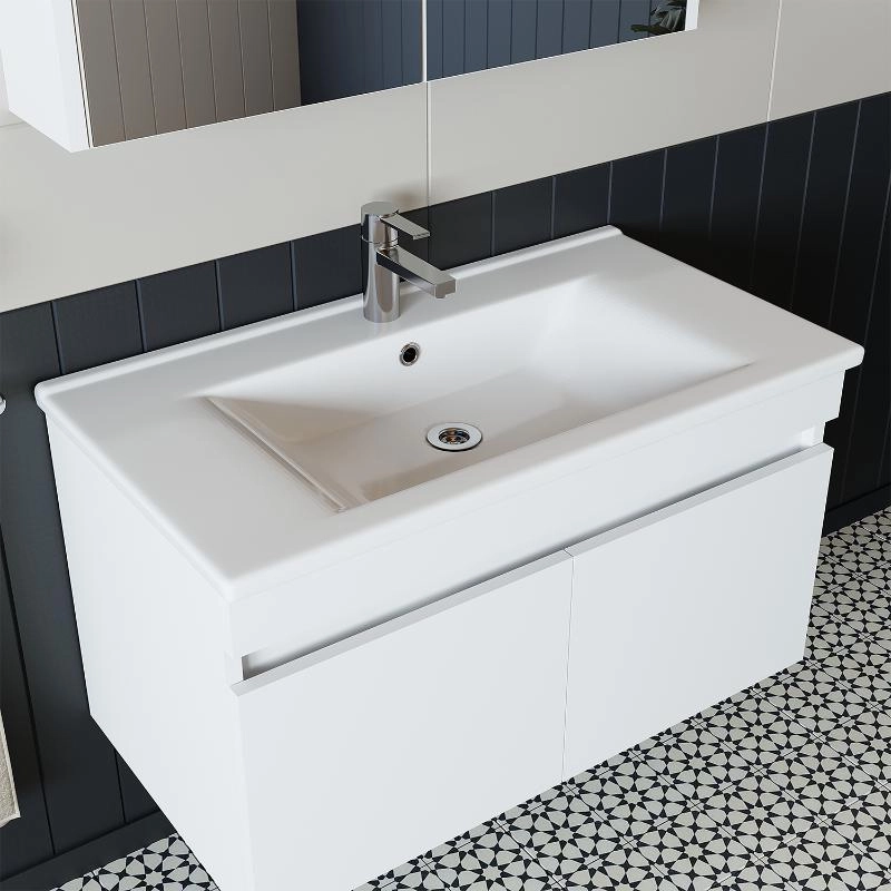 Mobile bagno sospeso lavabo integrato 85 cm bianco Nerea