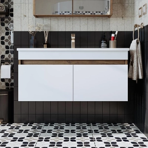 Mobile bagno sospeso lavabo integrato 100 cm rovere bianco Nerea