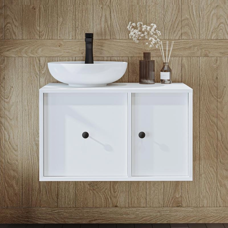 Mobile bagno sospeso lavabo appoggio 75 cm bianco Lido
