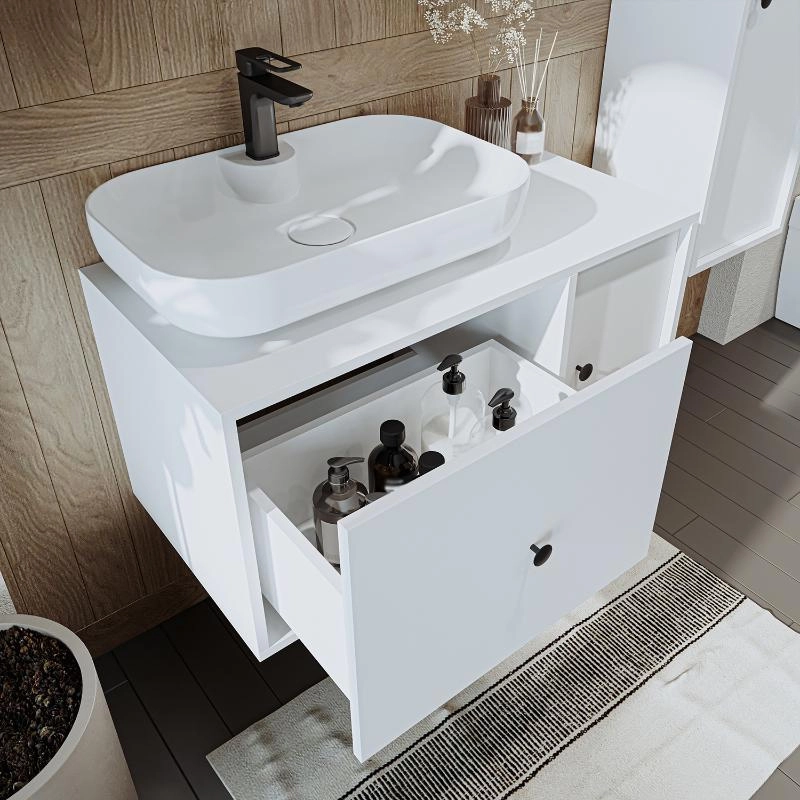 Mobile bagno sospeso lavabo appoggio 90 cm bianco Lido