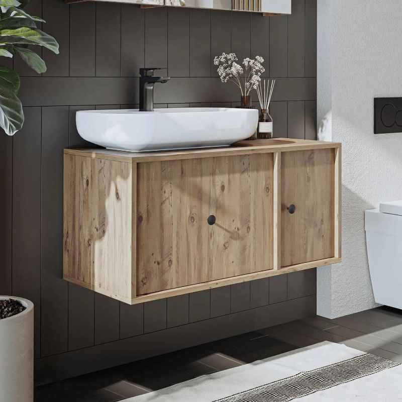 Mobile bagno sospeso lavabo appoggio 90 cm rovere Lido