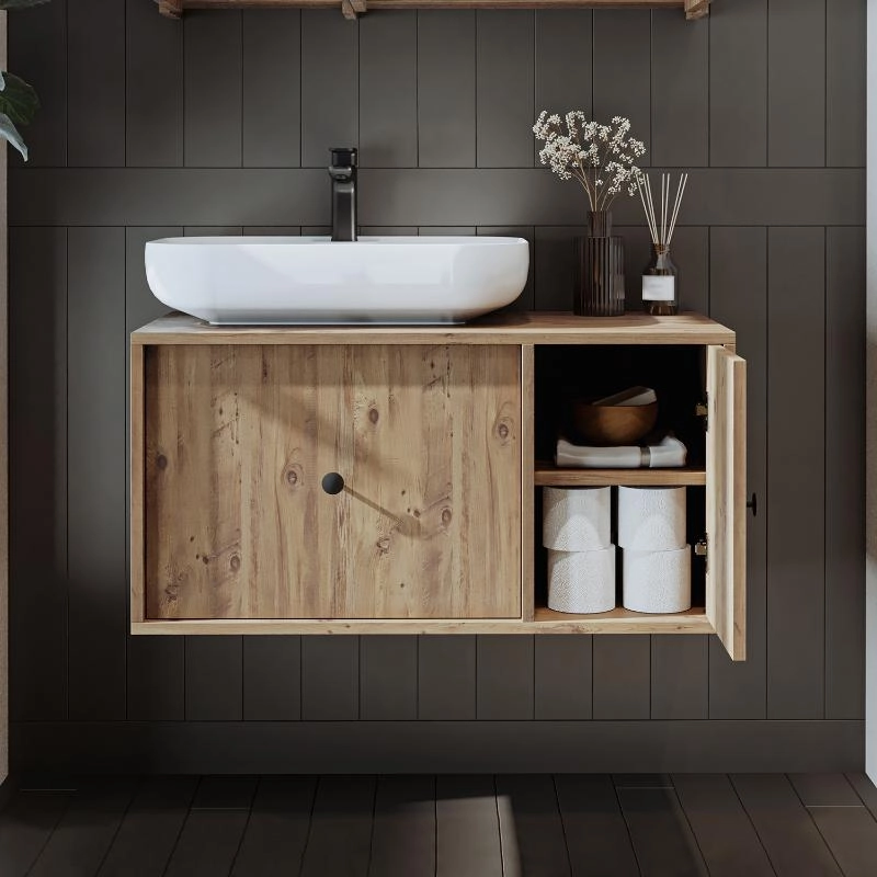 Mobile bagno sospeso lavabo appoggio 90 cm rovere Lido