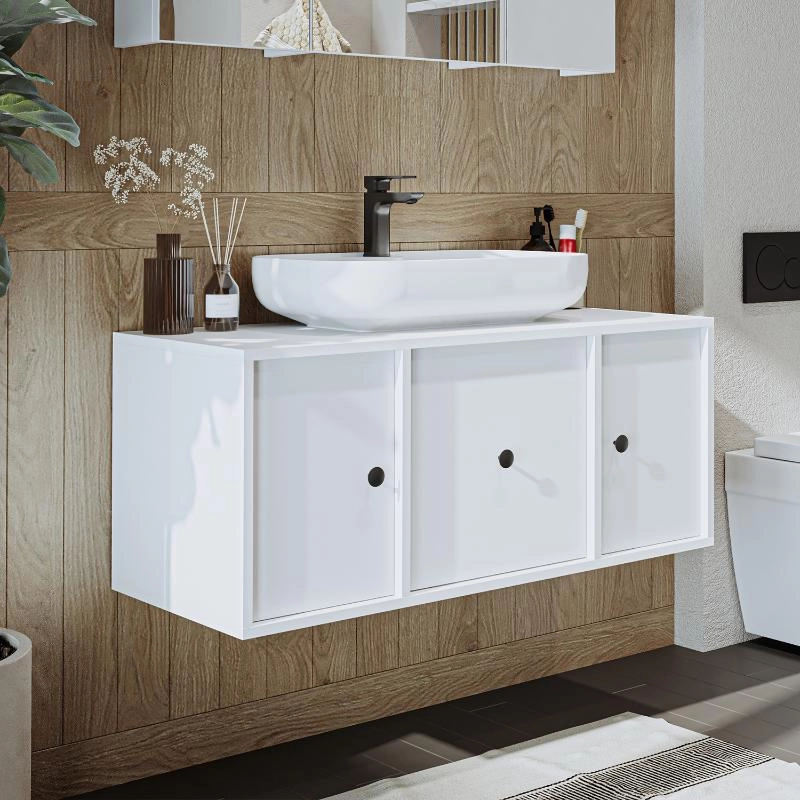 Mobile bagno sospeso lavabo appoggio 105 cm bianco Lido