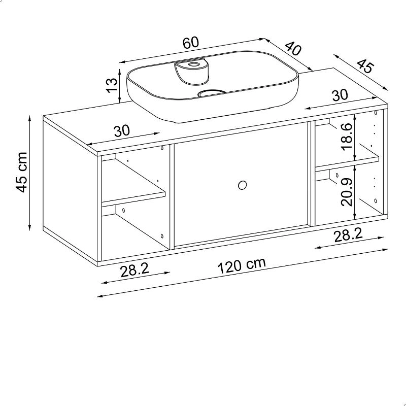 Mobile bagno sospeso lavabo appoggio 120 cm bianco Lido