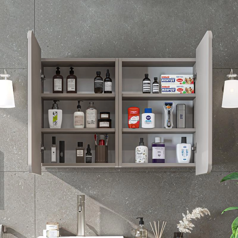 Specchio bagno contenitore 2 ante mensola 90xH60 tortora Levante