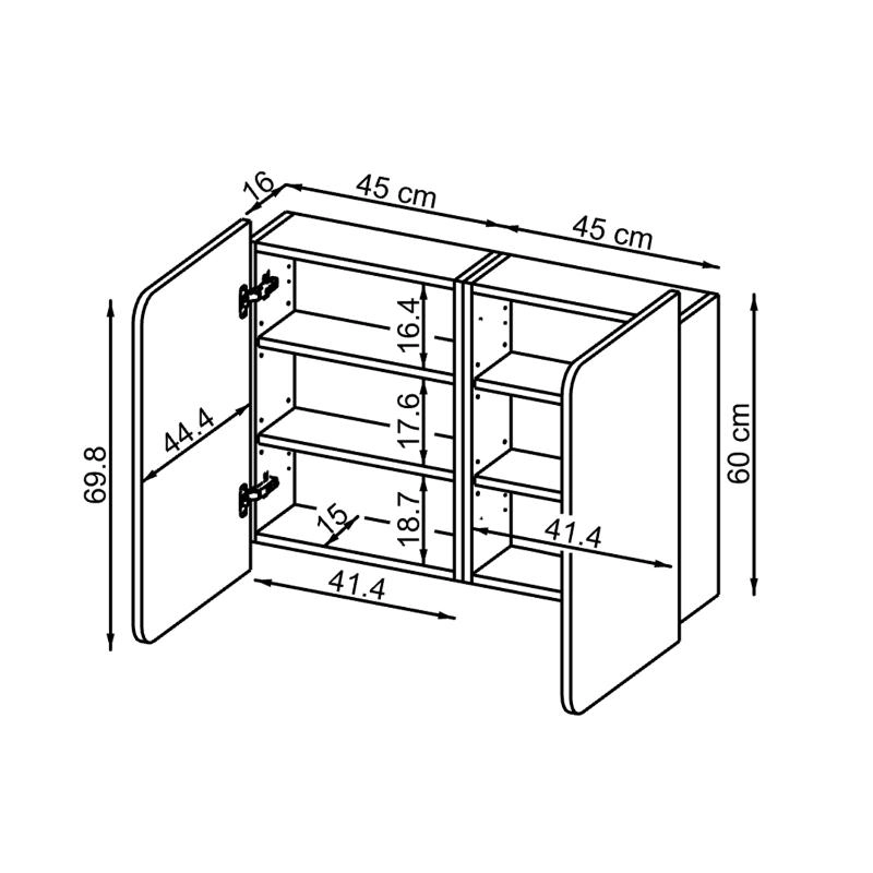Specchio bagno contenitore 2 ante mensola 90xH60 rovere Levante
