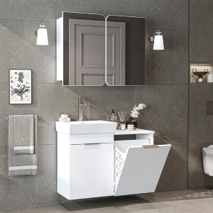 Mobile bagno sospeso lavabo specchio cesto portabiancheria 92 cm bianco Levante
