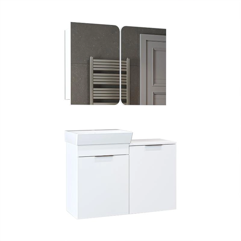 Mobile bagno sospeso lavabo specchio cesto portabiancheria 92 cm bianco Levante