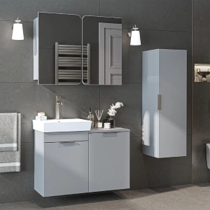 Mobile bagno sospeso lavabo cesto portabiancheria colonna 127 cm grigio Levante