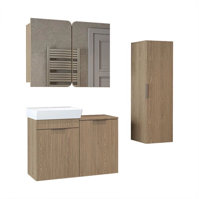 Mobile bagno sospeso lavabo cesto portabiancheria colonna 127 cm rovere Levante