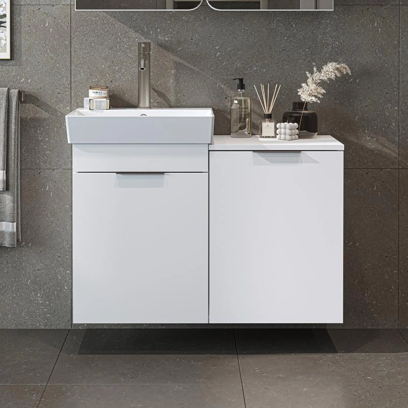 Mobile bagno sospeso lavabo cesto portabiancheria 92 cm bianco Levante