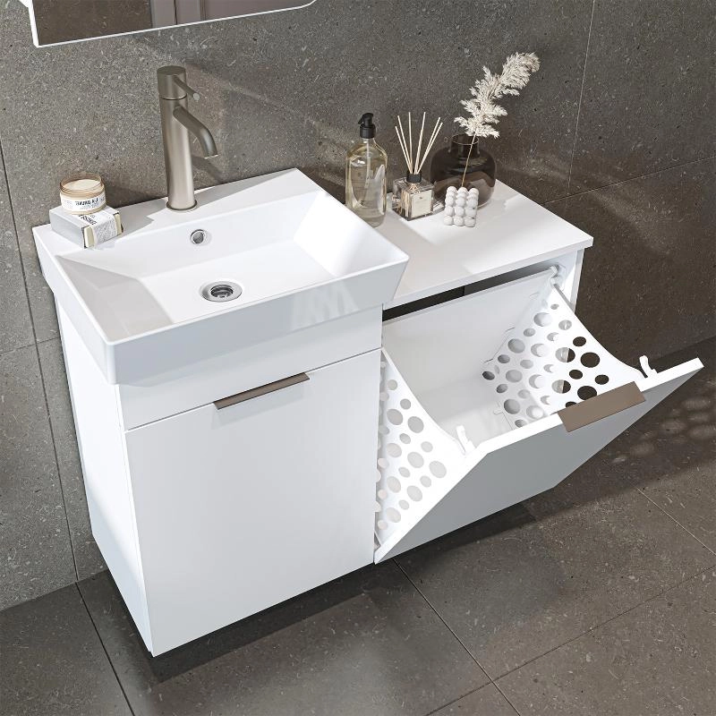 Mobile bagno sospeso lavabo cesto portabiancheria 92 cm bianco Levante