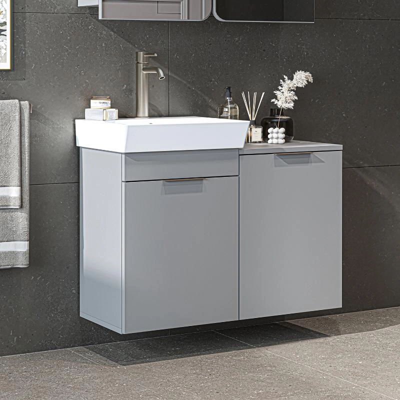 Mobile bagno sospeso lavabo cesto portabiancheria 92 cm grigio Levante