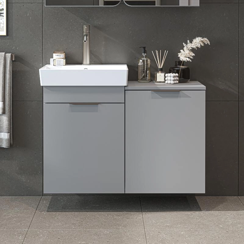 Mobile bagno sospeso lavabo cesto portabiancheria 92 cm grigio Levante