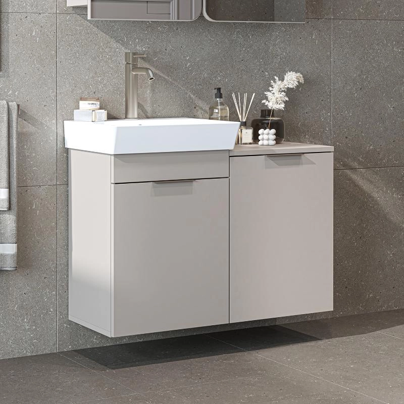 Mobile bagno sospeso lavabo cesto portabiancheria 92 cm tortora Levante