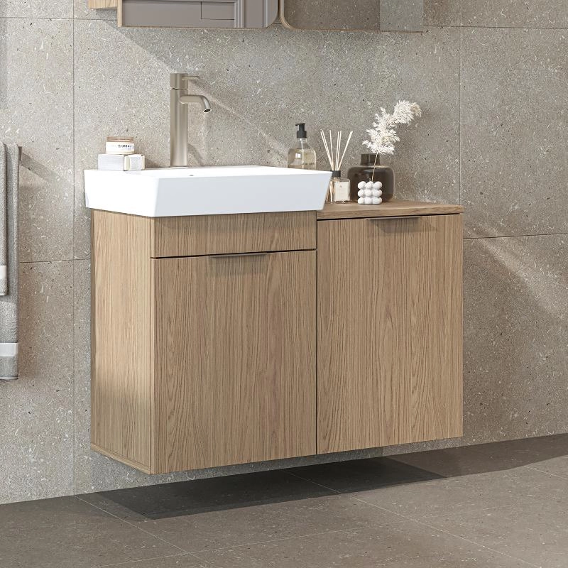 Mobile bagno sospeso lavabo cesto portabiancheria 92 cm rovere Levante