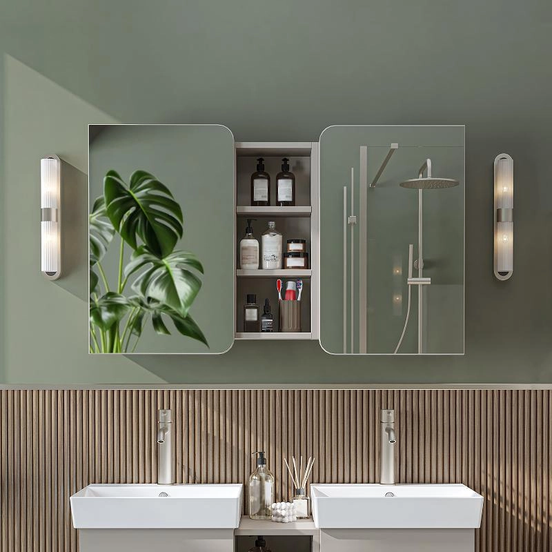 Specchio bagno contenitore 2 ante mensola 115xH60 tortora Mistral