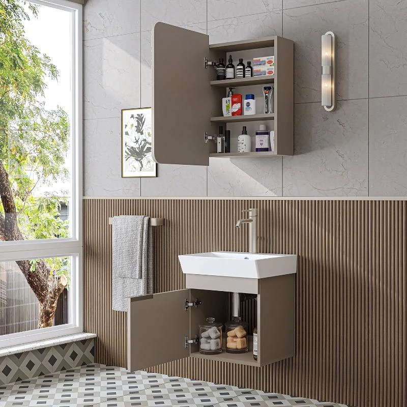 Mobile bagno sospeso lavabo specchio 50 cm tortora Mistral