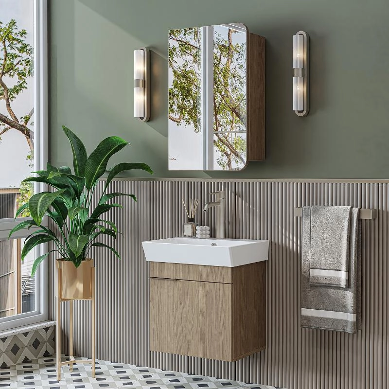 Mobile bagno sospeso lavabo specchio 50 cm rovere Mistral