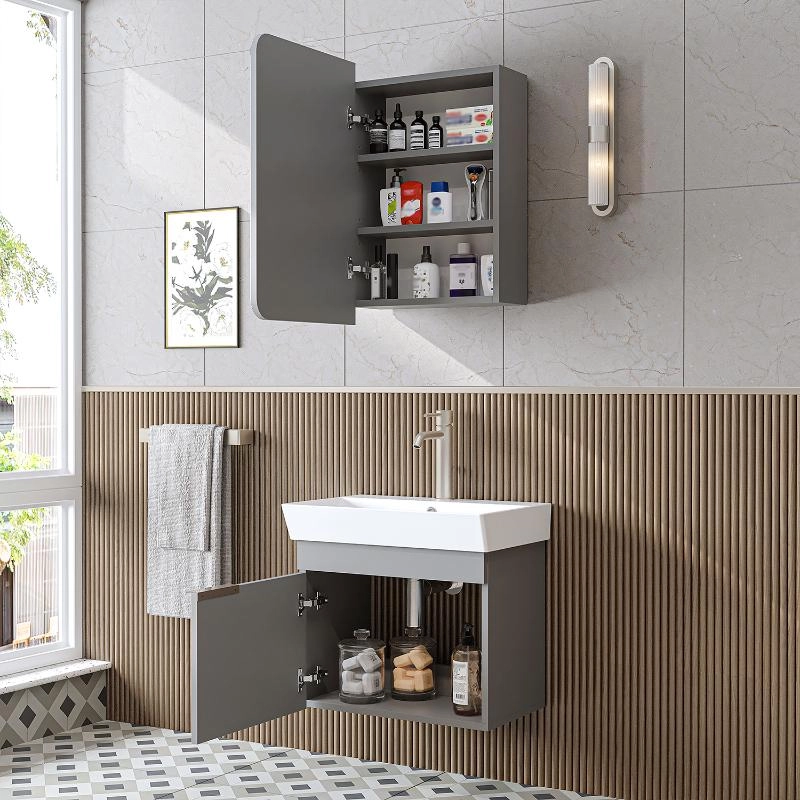 Mobile bagno sospeso lavabo specchio 60 cm grigio Mistral