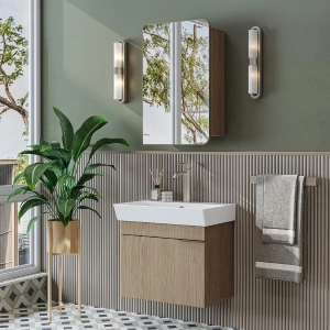 Mobile bagno sospeso lavabo specchio 60 cm rovere Mistral