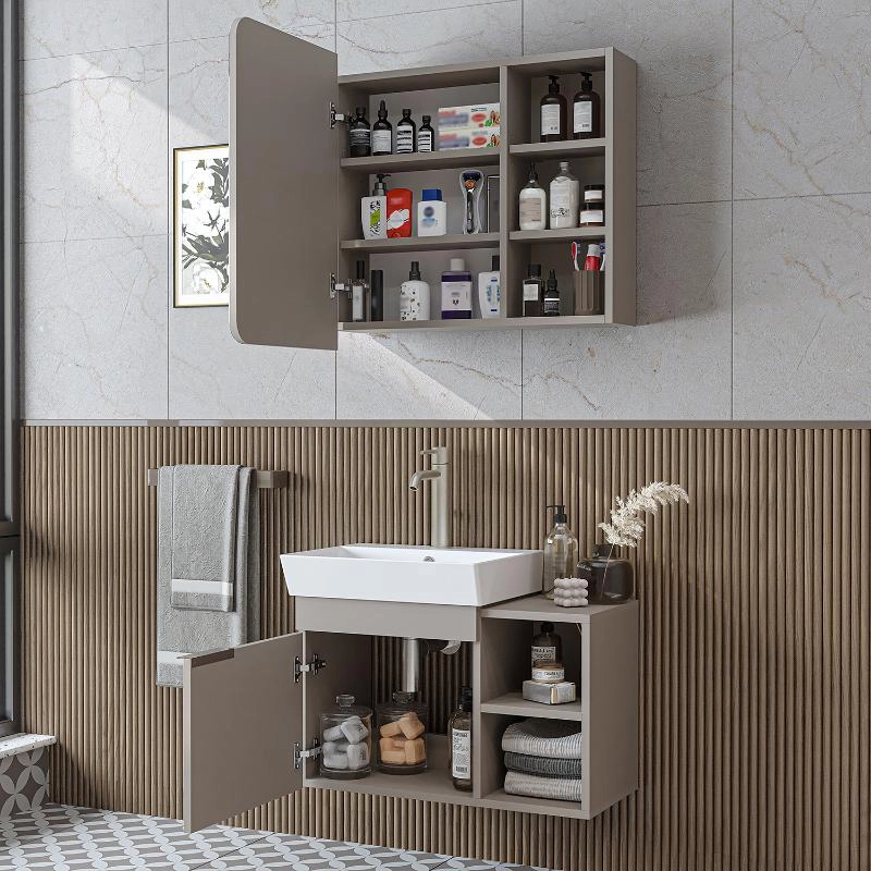 Mobile bagno sospeso lavabo specchio 72 cm tortora Mistral