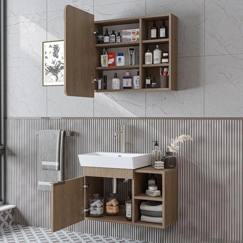 Mobile bagno sospeso lavabo specchio 72 cm rovere Mistral