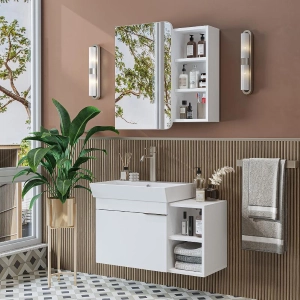 Mobile bagno sospeso lavabo specchio 82 cm bianco Mistral