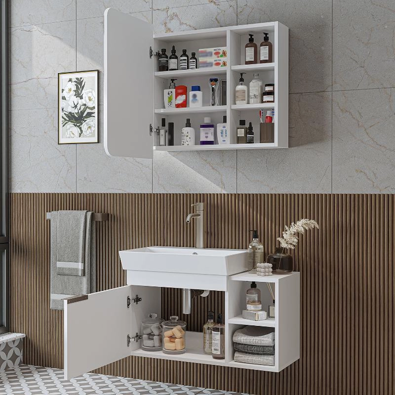 Mobile bagno sospeso lavabo specchio 82 cm bianco Mistral
