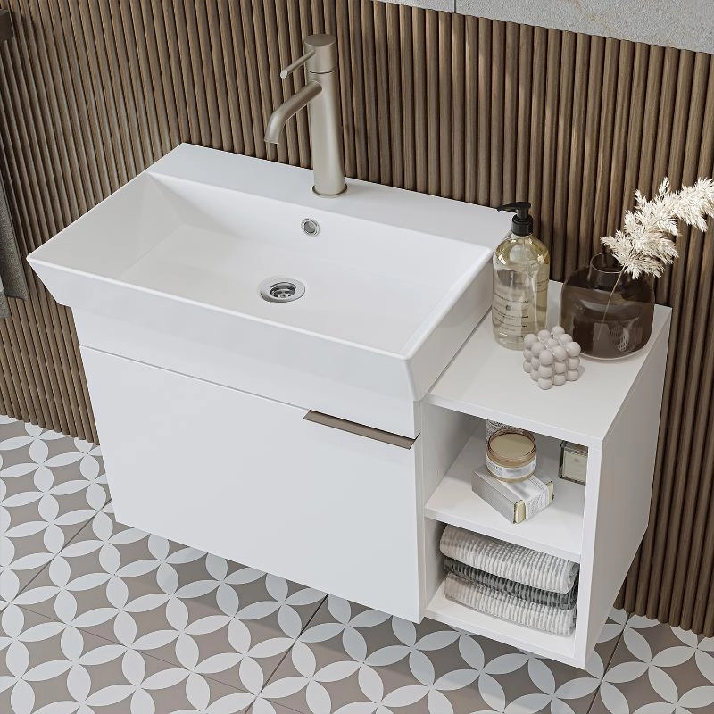 Mobile bagno sospeso lavabo specchio 82 cm bianco Mistral
