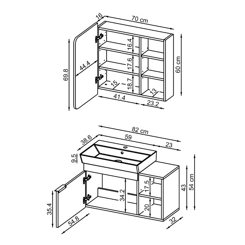 Mobile bagno sospeso lavabo specchio 82 cm bianco Mistral