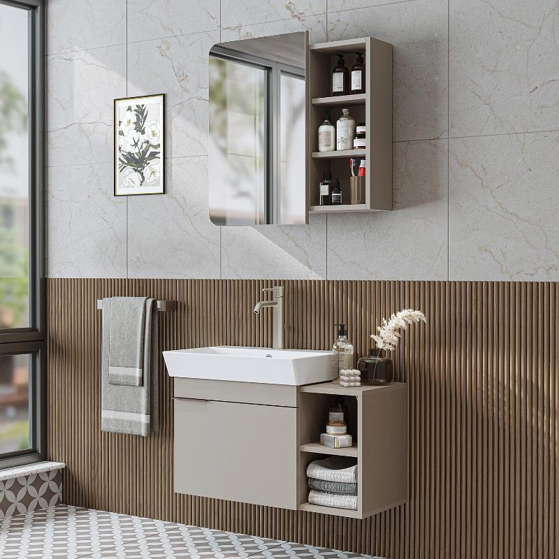 Mobile bagno sospeso lavabo specchio 82 cm tortora Mistral