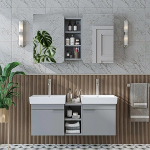 Mobile bagno sospeso doppio lavabo specchio 120 cm grigio Mistral