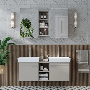 Mobile bagno sospeso doppio lavabo specchio 120 cm tortora Mistral