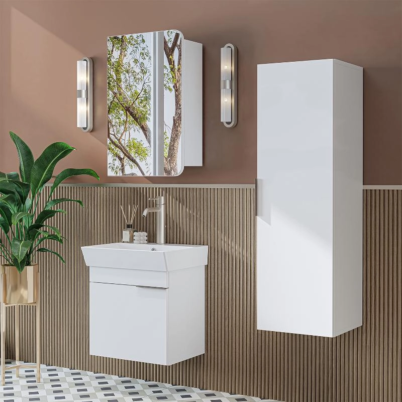 Mobile bagno sospeso lavabo specchio colonna 50 cm bianco Mistral