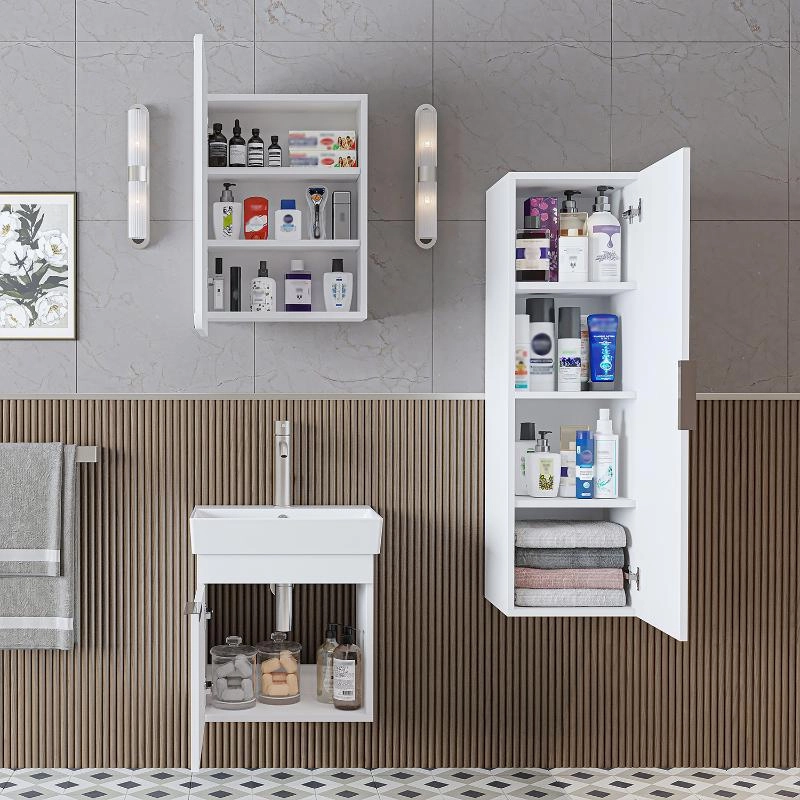 Mobile bagno sospeso lavabo specchio colonna 50 cm bianco Mistral