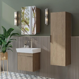 Mobile bagno sospeso lavabo specchio colonna 50 cm rovere Mistral