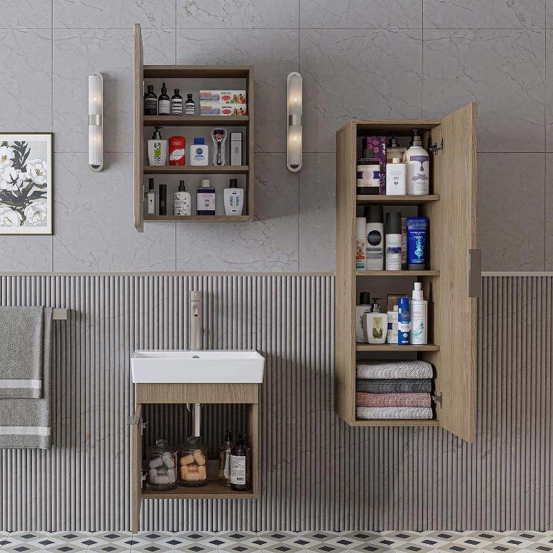 Mobile bagno sospeso lavabo specchio colonna 50 cm rovere Mistral
