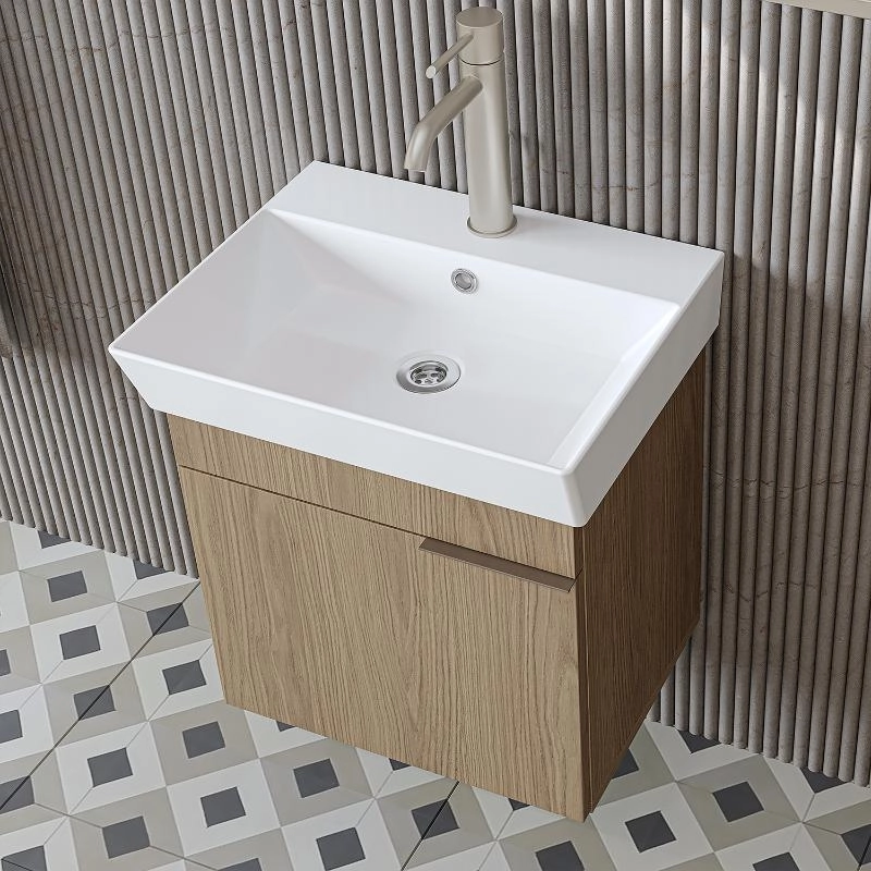 Mobile bagno sospeso lavabo specchio colonna 50 cm rovere Mistral